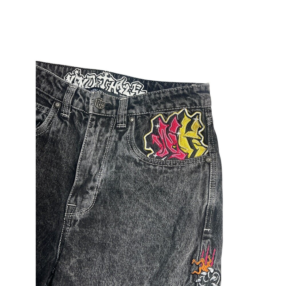 Ninth Hall Ambush Cotton Baggy Jeans Panther Snake Embroidered Denim Pants Black - Picture 9 of 11